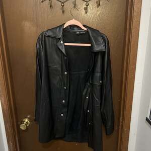 Zara Faux Leather Snap Front Oversized Shirt Jacket